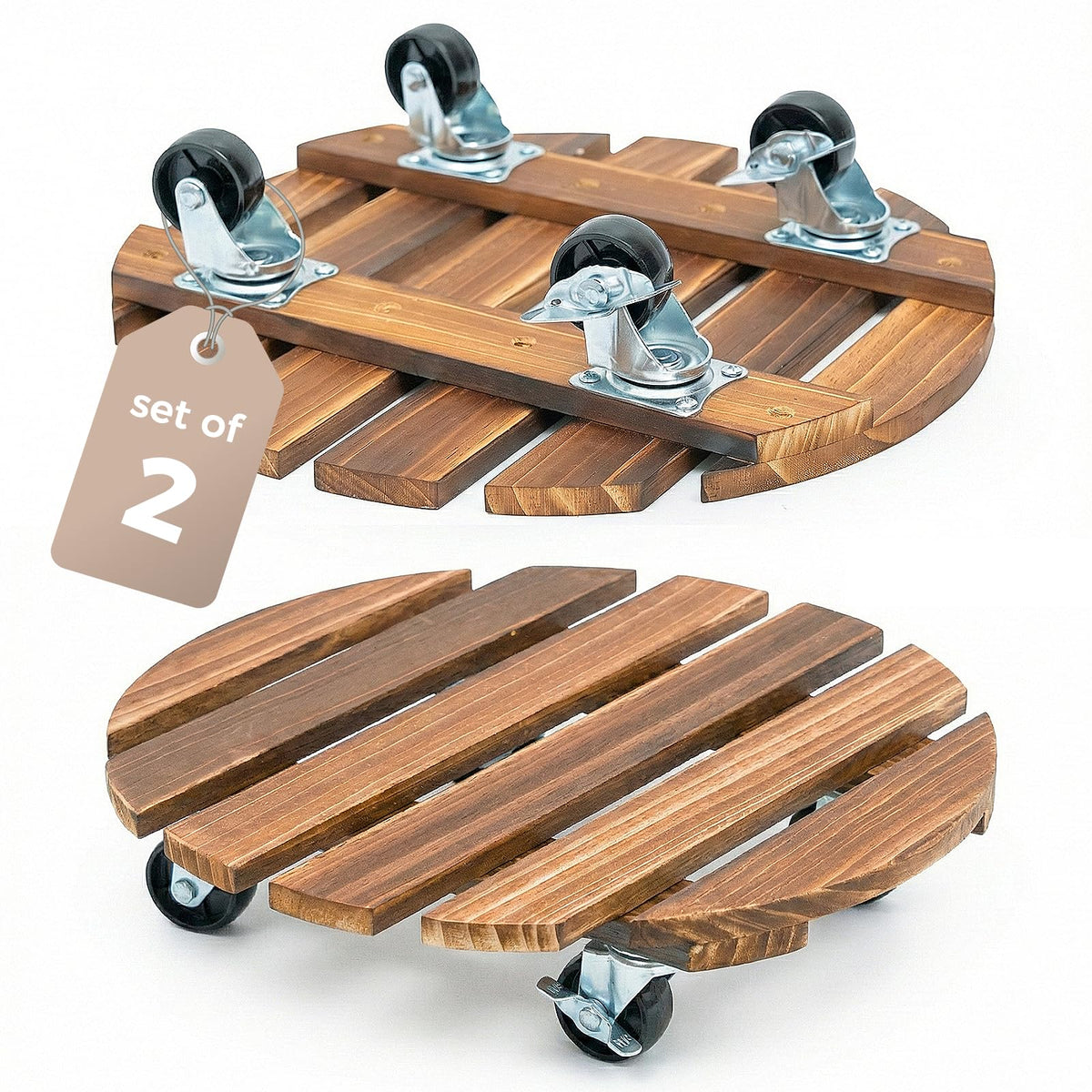 Bamworld Plant Stand Outdoor Rolling Tray Plant Caddy with Wheels 12in Plant Caster with Wheels