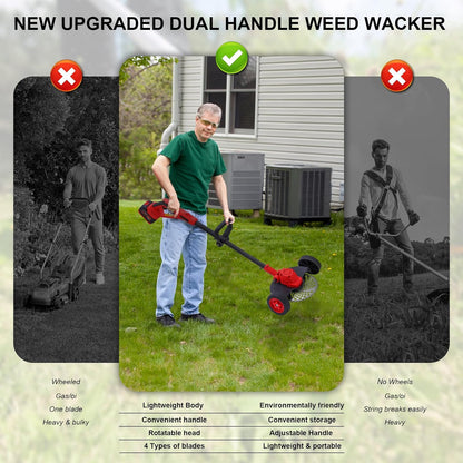 Electric Weed Wacker Cordless Weed Eater Battery Powered, 21V Stringless Grass Trimmer/Edger/Brush