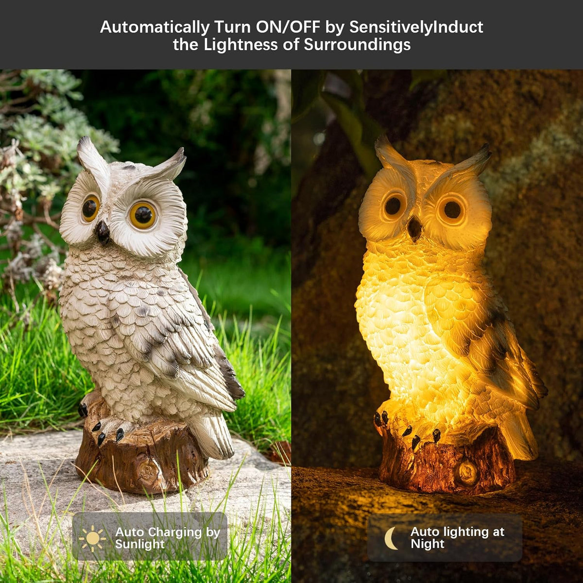 Solar Owl Garden Statues Outdoor Decor Resin Owl Figurine with LED Lights Owl Sculpture for Porch