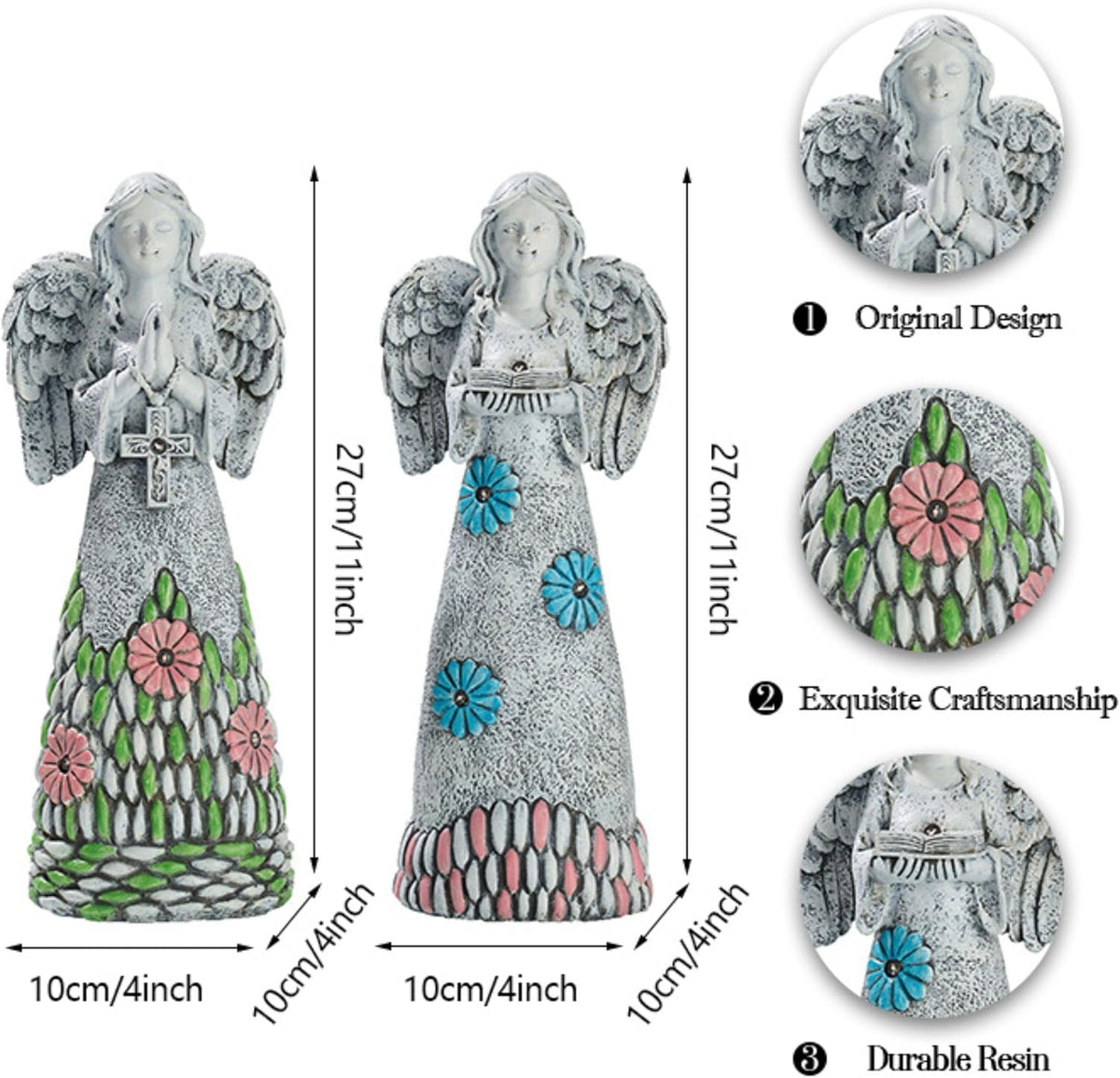 TERESA'S COLLECTIONS Angel Garden Statues with Solar Outdoor Light for Garden Decor, 2 Pack Resin