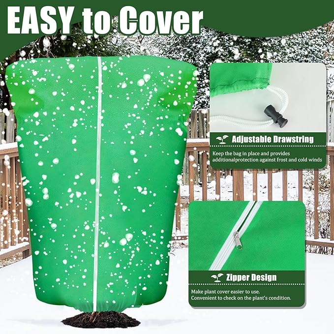 4 Pcs Plant Covers Frost Protection Bag 71" x 47" Winter Reusable Plants Jacket with Drawstring
