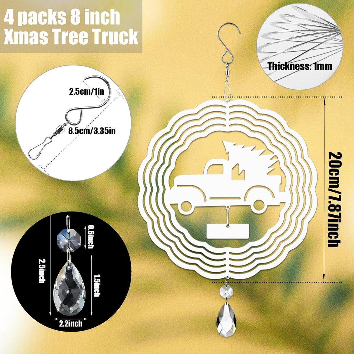 4Pack 8inch Sublimation Wind Spinner Blanks 3D Aluminum Metal Wind Sculpture Kinetic Spinners for