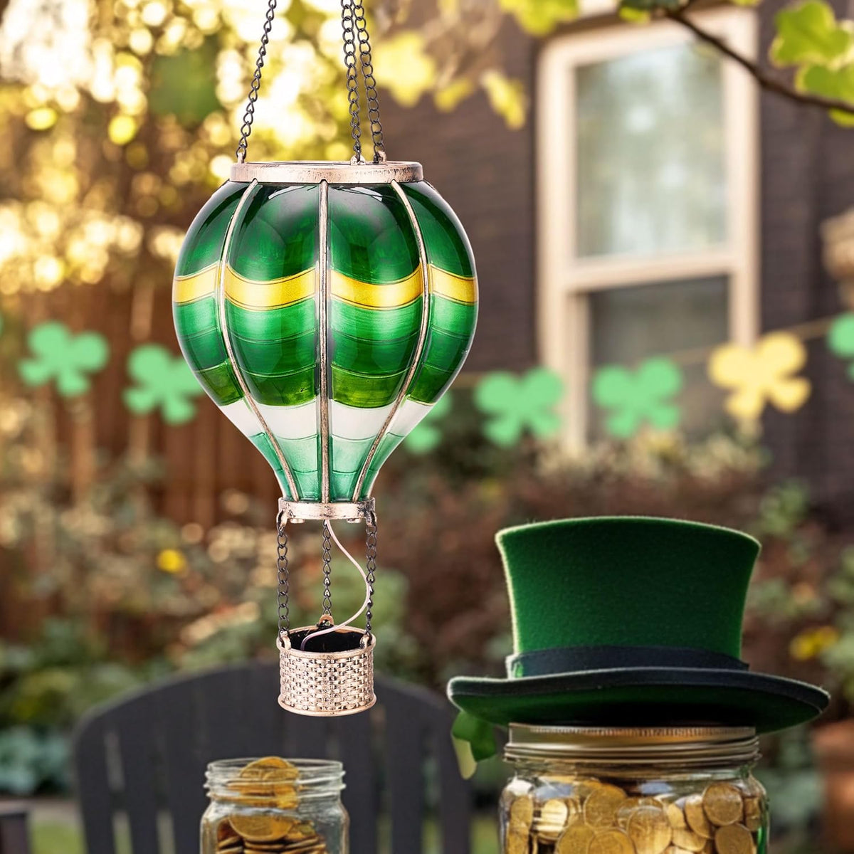 TERESA'S COLLECTIONS Hot Air Balloon Solar Lantern for Outdoor Garden Decor, Hanging Flickering