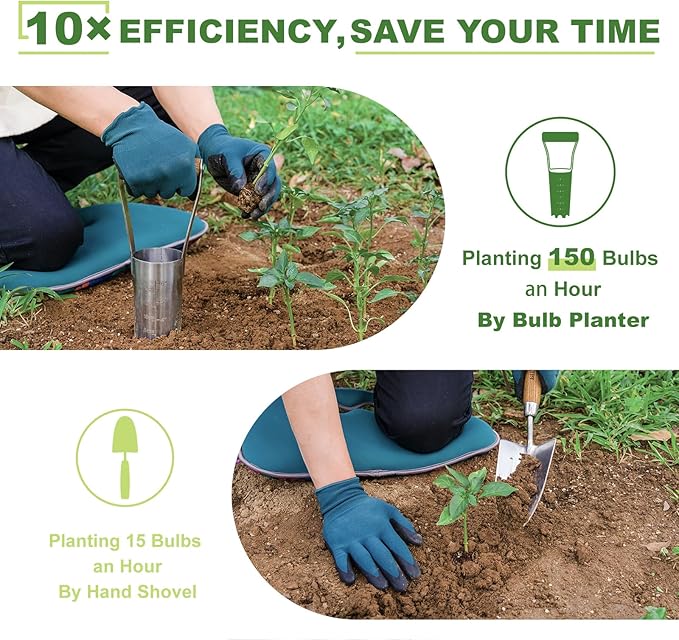 Haliaeetus Bulb Planter Tool, 6 inches Depth Mark Hand Bulb Planter, Non-Bending Stainless Steel