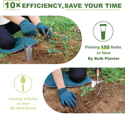 Haliaeetus Bulb Planter Tool, 6 inches Depth Mark Hand Bulb Planter, Non-Bending Stainless Steel