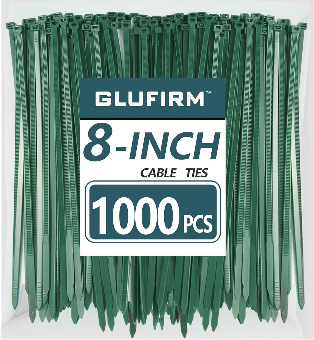 Green Zip Ties 8 inch (1000 Pack), 45lb Tensile Strength, Cable Ties for Indoor and Outdoor Use, UV