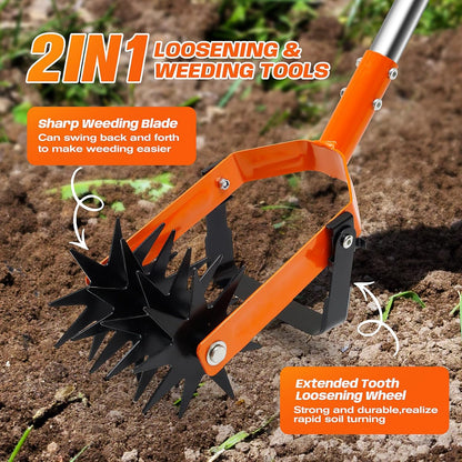 72 Inch Rotary Cultivator Tool, Hand Tiller for Gardening, 2-in-1 Garden Cultivator with Adjustable