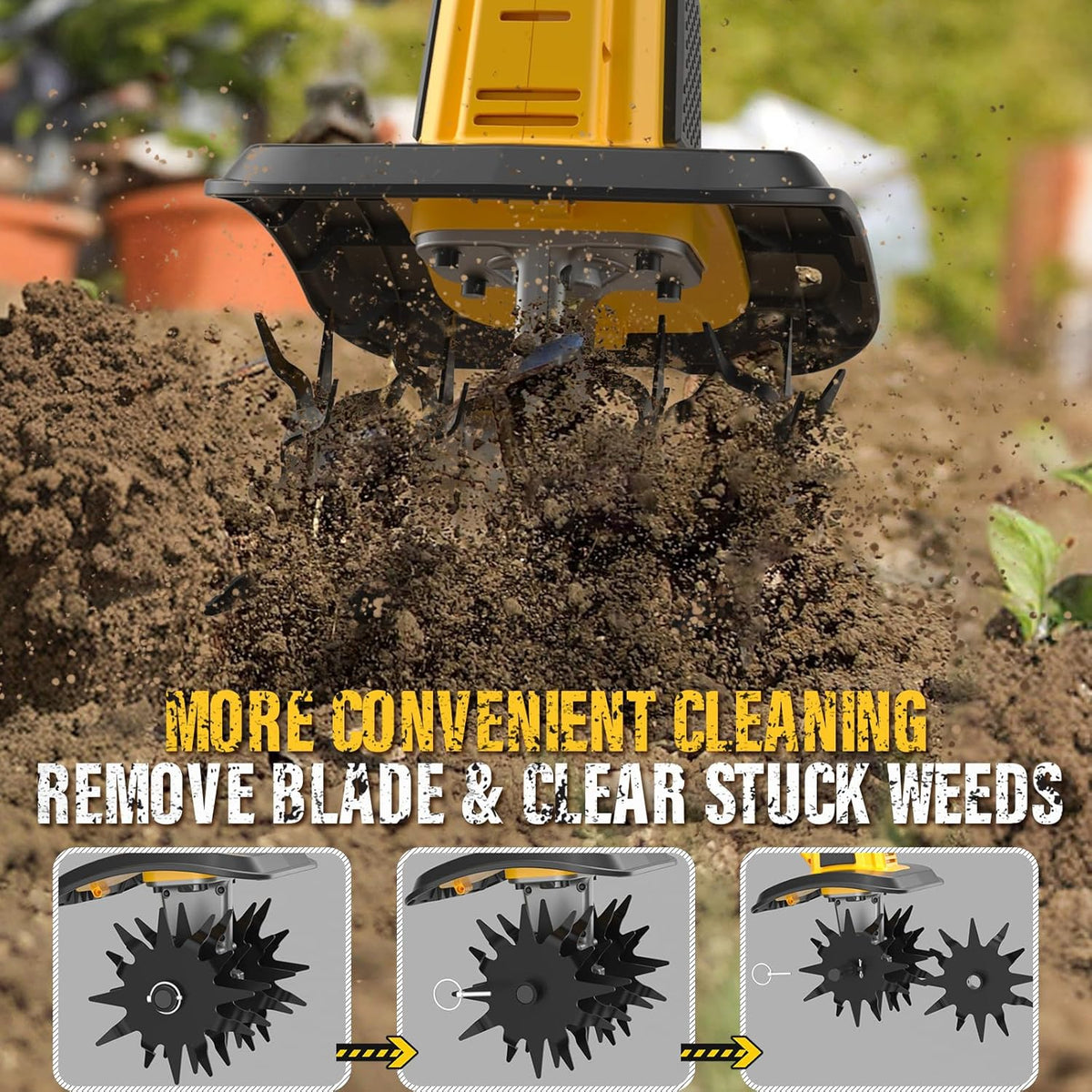 20V Cordless Electric Garden Tiller Cultivator, 9-Inch Tilling Width, 6.6-Inch Depth Rototiller for