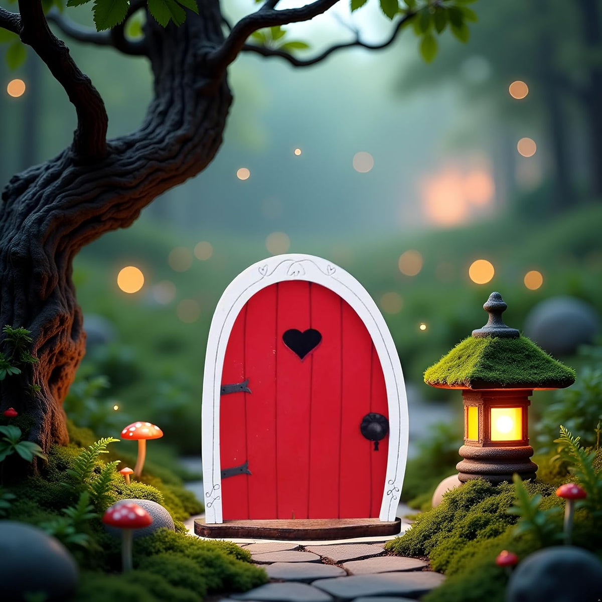 Red Streak Mini Fairy Garden Door for Tree, 3D Miniature Fairy Door for Fairytale Tiny House Doors