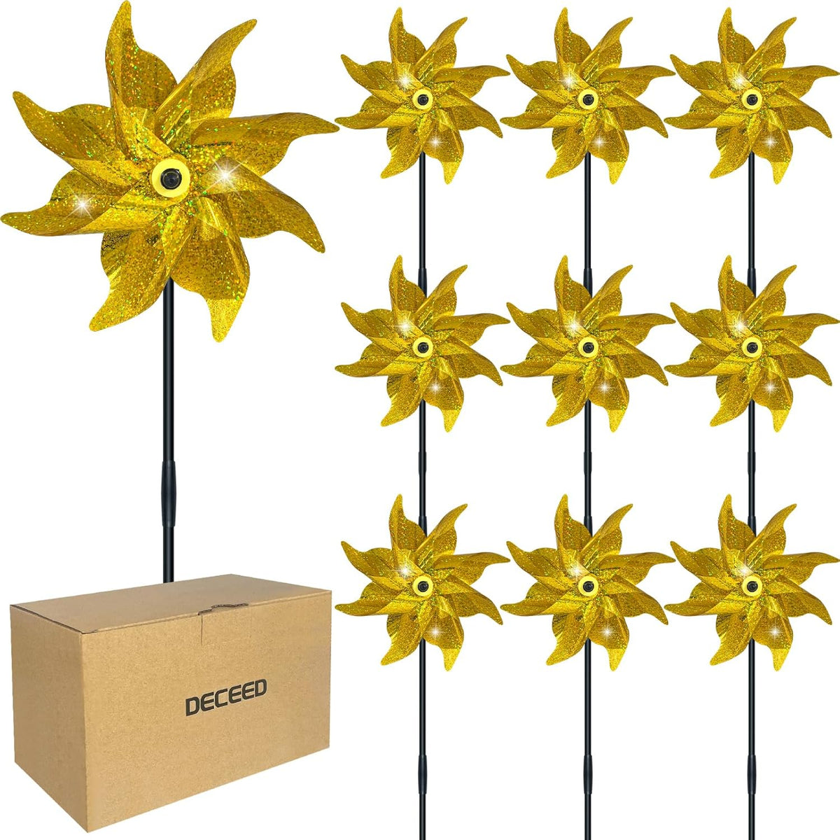 10 PCS Reflective Pinwheels for Yard and Garden Bird Devices Pre-Installed Sparkly Wind Spinner