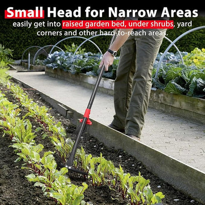 Rake, Adjustable Rakes for Leaves with 9”-17” Head, Rakes for Lawns Heavy Duty, 60 in Garden Rake