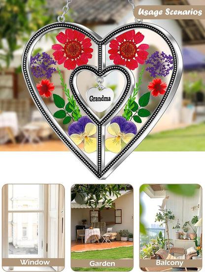 KY&BOSAM Heart Suncatchers Grandma Gift Ornament Stained Glass Sun Catcher Garden hangings Windows