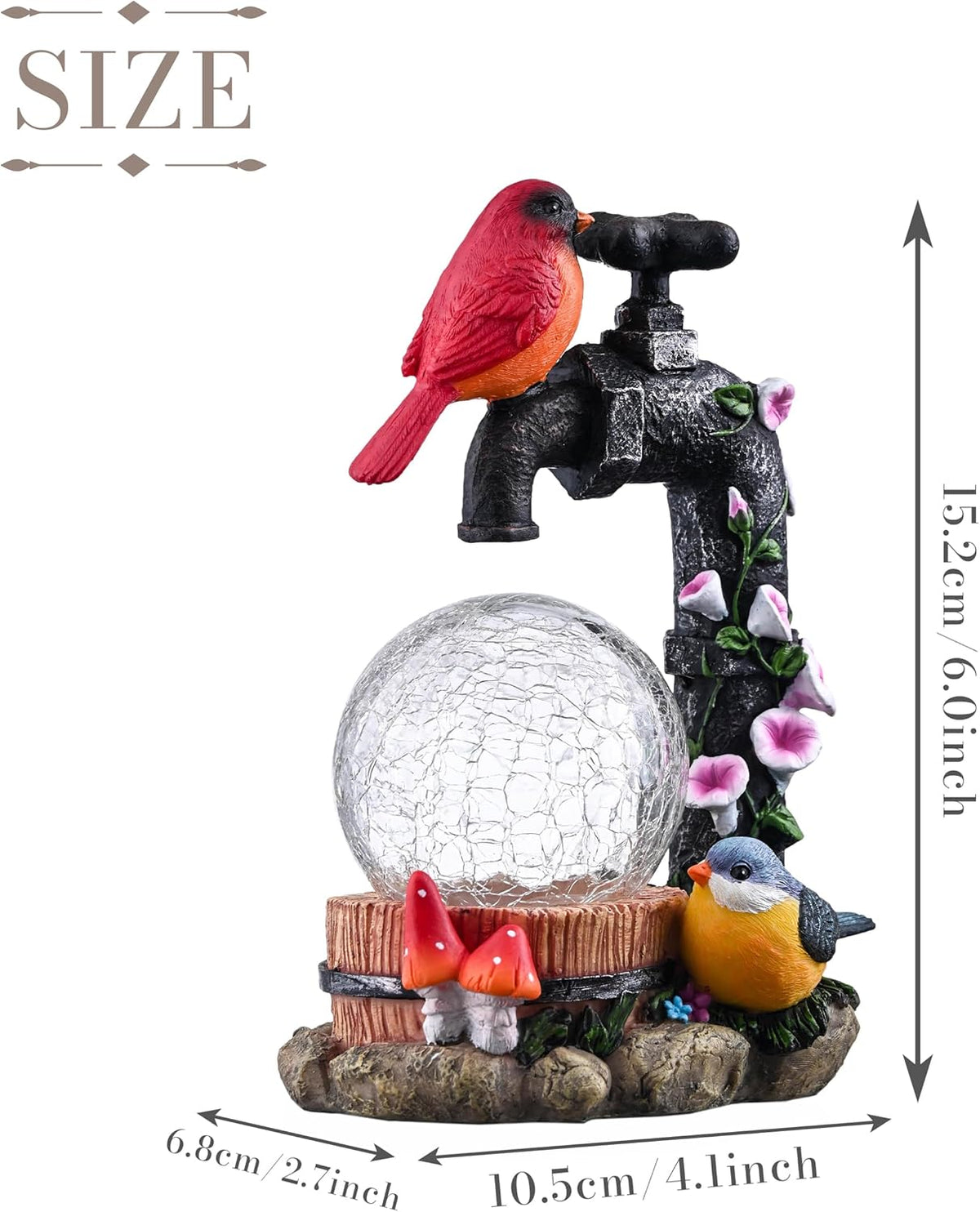 TERESA'S COLLECTIONS Garden Decor, Cardinal Garden Decor, Cute Cardinal and Faucet and Solar Light