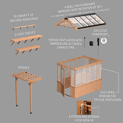 Backyard Discovery Bellerose 9' x 6' Cedar Wood and Polycarbonate Walk-in Greenhouse Kit with