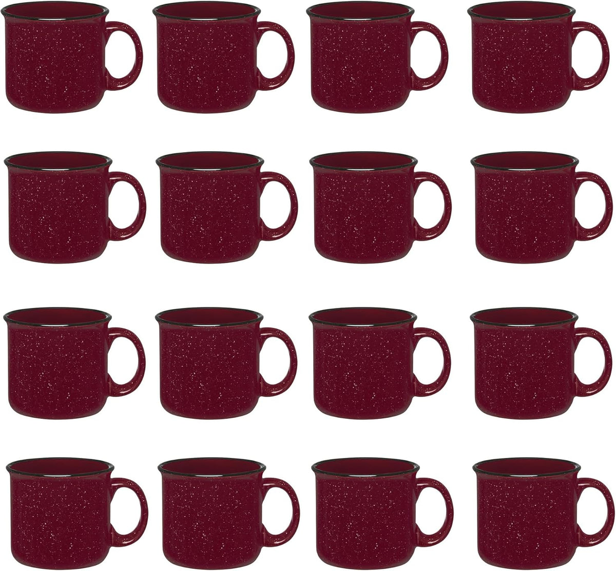 Set of 16 Ceramic Campfire Mugs – 15 Oz, Maroon – Coffee & Tea Cups for Home, Work, Travel, Camping