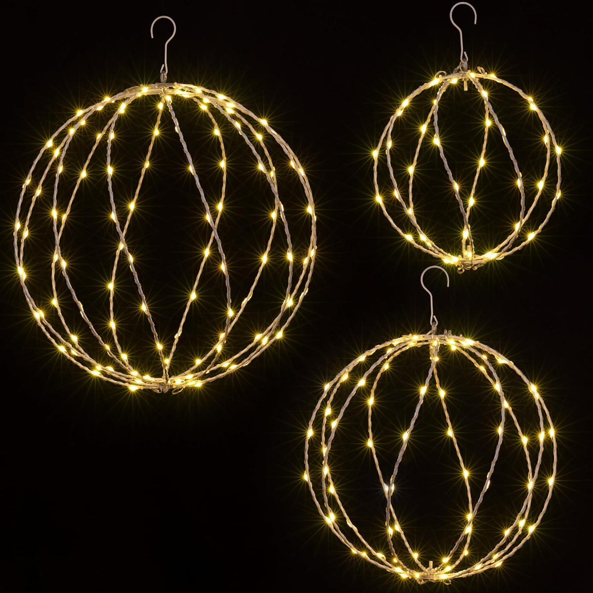 LIGHTSHARE 248LED 12IN+16IN+20IN Light Ball Yard Decoration Pathway Lights White Sphere Light Fold