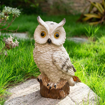 Solar Owl Garden Statues Outdoor Decor Resin Owl Figurine with LED Lights Owl Sculpture for Porch