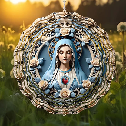 Sacred Heart of Mary - Wind Spinners 2026 New Wind Chimes for Outside 3D Metal Windmill Hanging