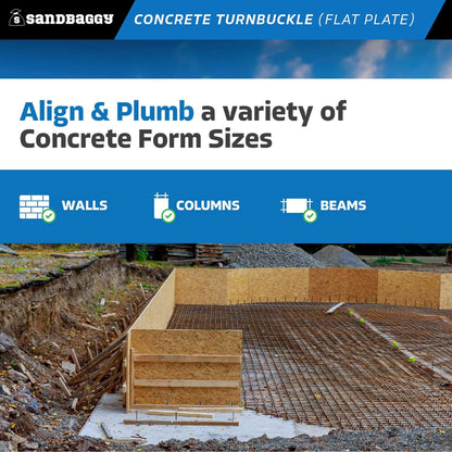 Sandbaggy Concrete Turnbuckle Form Aligner with 5" x 3" Flat Plate (35" - 37.5" Length) - Rust