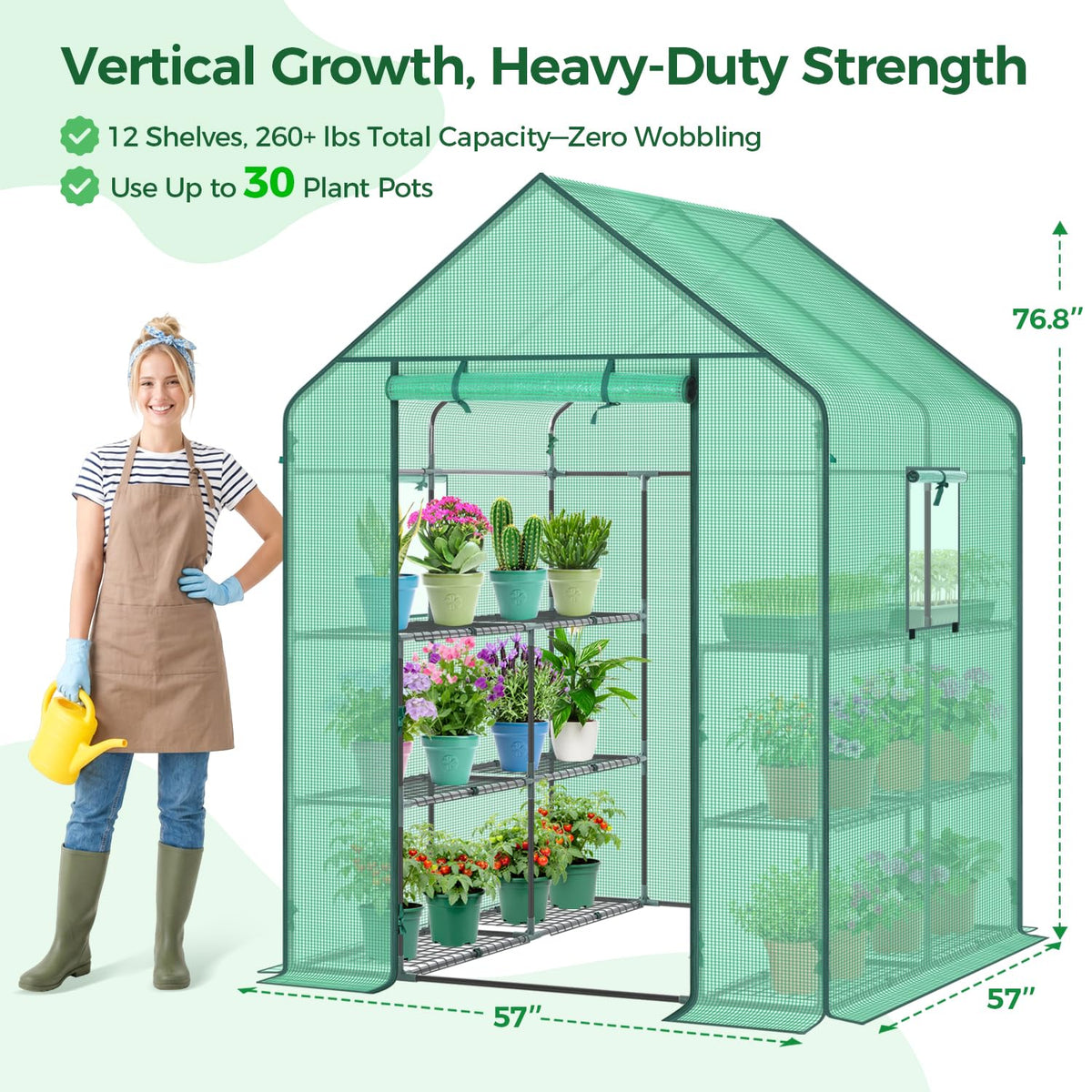 Ohuhu Greenhouse for Outdoors with Screen Windows, 57 x 57 x 76'' Walk in Plant Greenhouses Heavy