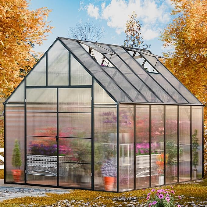 CDCASA 12.4x10.2x10 FT Greenhouse for Outdoors,Easy Assembly Large Polycarbonate Greenhouse