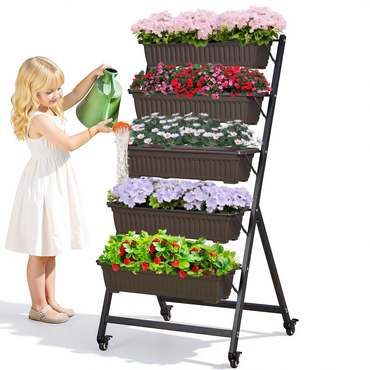 VECELO 5-Tier Vertical Garden Bed, Freestanding Elevated Raised Garden Planter with 5 Garden