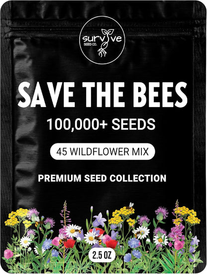 Package of 100,000 Wildflower Seeds - Save The Bees Wild Flower Seeds Collection - 45 Varieties of