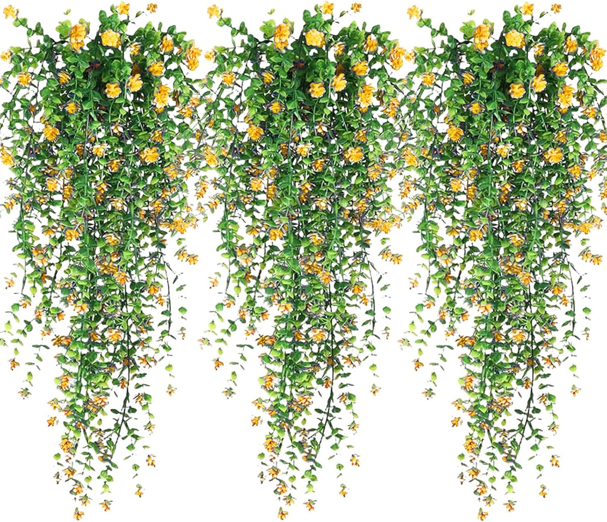 Artificial Hanging Flowers, 3 Pcs Fake Hanging Plants Artificial Vines for Outdoors, Fake Ivy Vine
