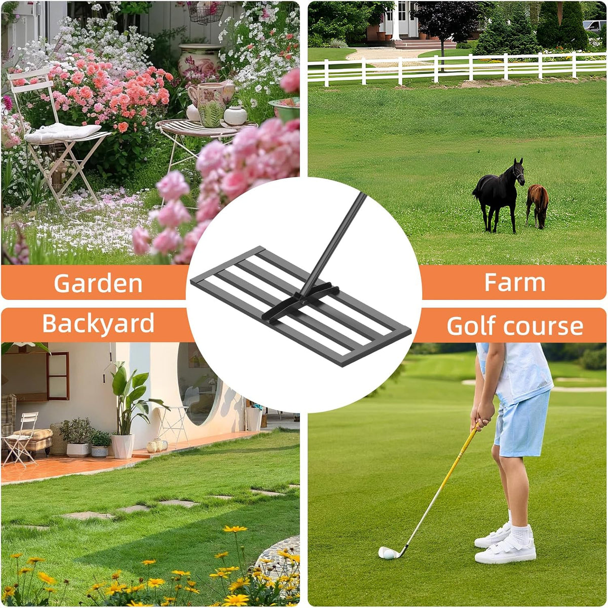 Lawn Leveling Rake 30"x10", Heavy-Duty Stainless Steel Yard Leveling Rake, Professional Soil