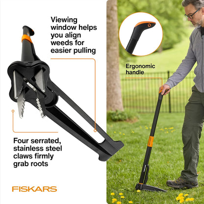 Fiskars 4-Claw Stand Up Weed Puller Tool, Gardening Hand Weeding Tool with 39" Long Ergonomic