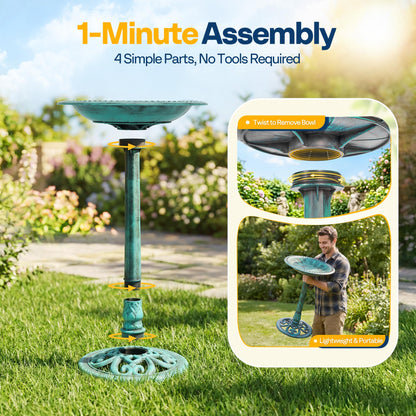 VIVOHOME Bird Bath for Outside, Polyresin Pedestal Birdbath, Green