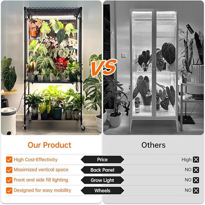 Bstrip Plant Shelf with Grow Light & Pegboard, Metal Plant Stand with Adjustable Rack and Wheels, 4