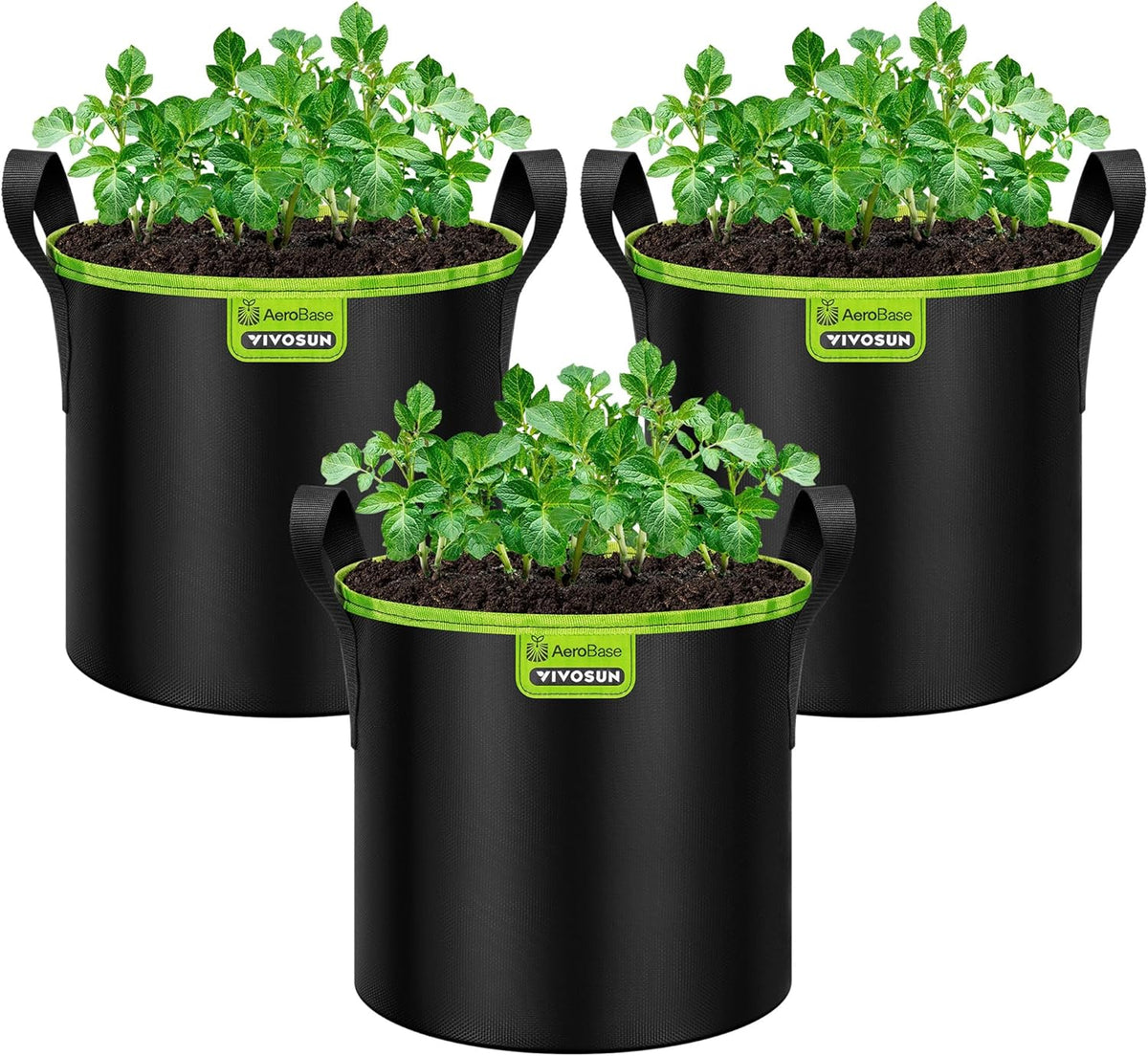 VIVOSUN 3-Pack 3-Gallon AeroBase Grow Bags, Durable Mesh Fabric Plant Container with Breathable