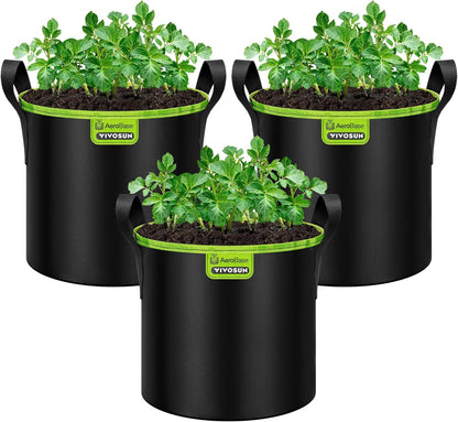 VIVOSUN 3-Pack 3-Gallon AeroBase Grow Bags, Durable Mesh Fabric Plant Container with Breathable
