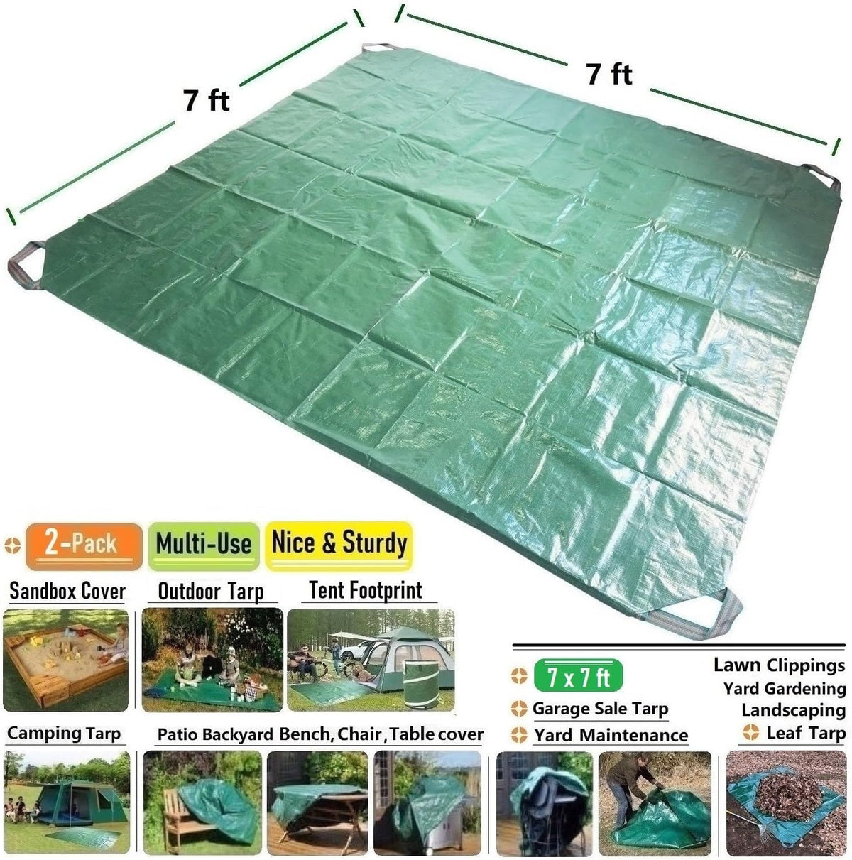 2-Pack 7x7ft Yard Garden Leaf Tarp 4 Handles Waterproof Tarps for Sandbox Cover,Lawn Debris,Yard