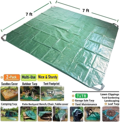 2-Pack 7x7ft Yard Garden Leaf Tarp 4 Handles Waterproof Tarps for Sandbox Cover,Lawn Debris,Yard