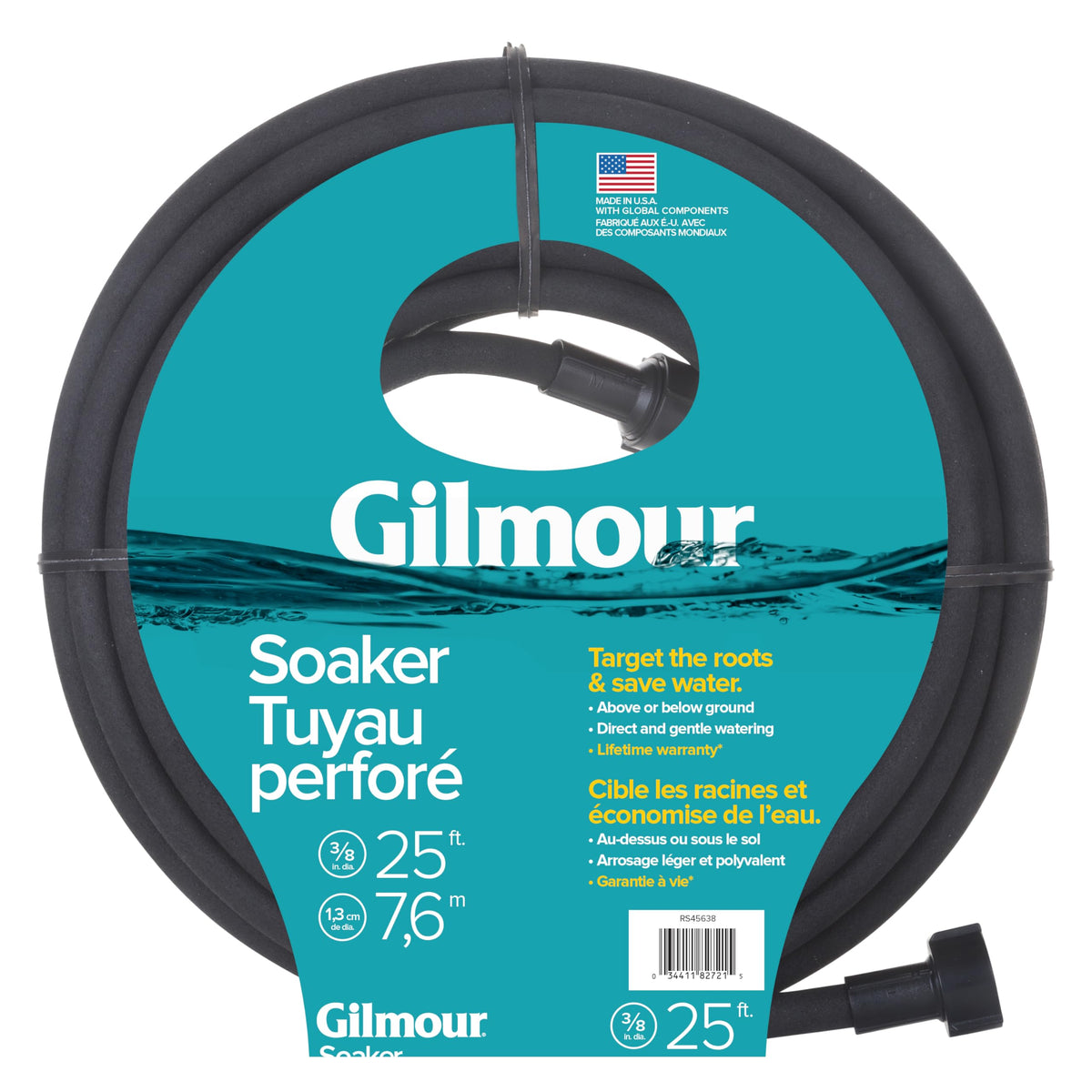 Gilmour Round Soaker Hose 3/8" x 25 ft with Heavy Duty Couplings