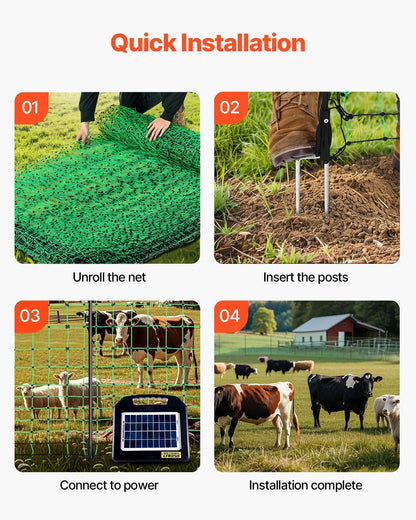VEVOR Electric Fence Netting, 50" H x 164' L, Livestock Net Fencing with Posts & Stakes, Portable