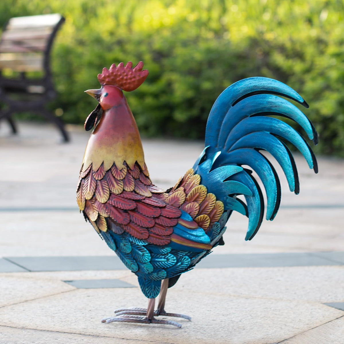 Kircust Metal Rooster Yard Art Statue, Chicken Garden Animals Sculpture Lawn Ornament Figurines