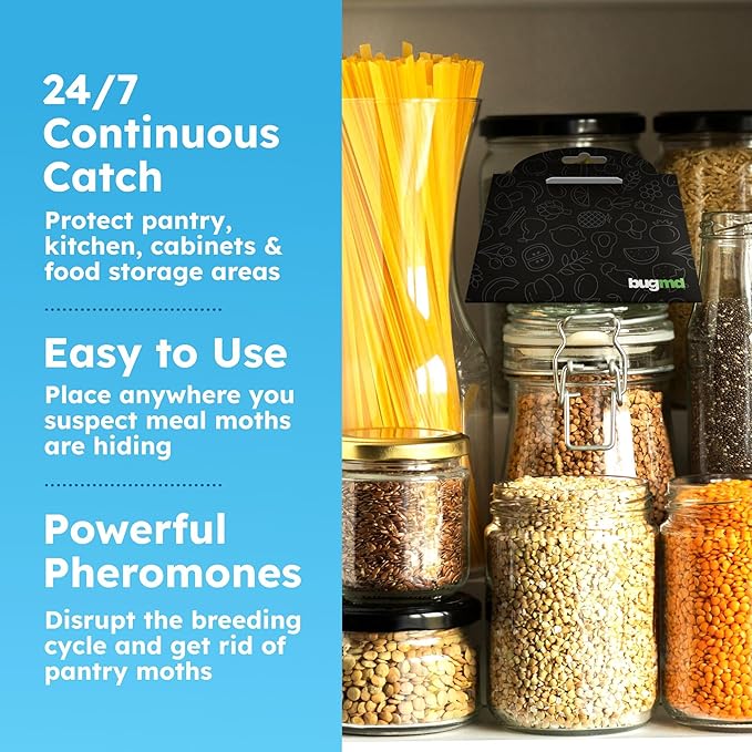 BugMD Pantry Moth Traps (6-Pack) – Pheromone-Based Sticky Glue Traps, Non-Toxic, Kills Indian Meal