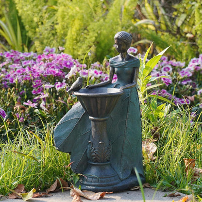 DiliComing Fairy Outdoor-Statues Garden-Decor with Solar - 12 Inch Resin Leaf Girls Birdbath