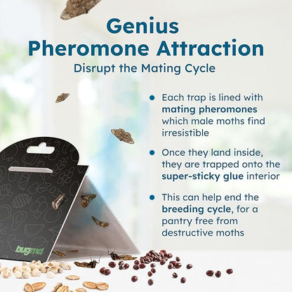 BugMD Pantry Moth Traps (6-Pack) – Pheromone-Based Sticky Glue Traps, Non-Toxic, Kills Indian Meal