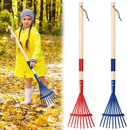 Suclain 2 Pcs Kids Rake with Hardwood Handle Small Child Size Multicolor 28'' Mini Rake for Leaves