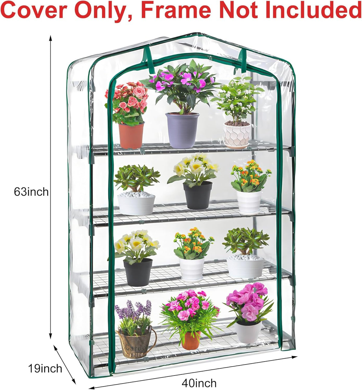DECOHS Extra Wide 4 Tier Greenhouse Replacement Cover- 63 x 40 x 19 Inch Clear PVC Plant Gardening