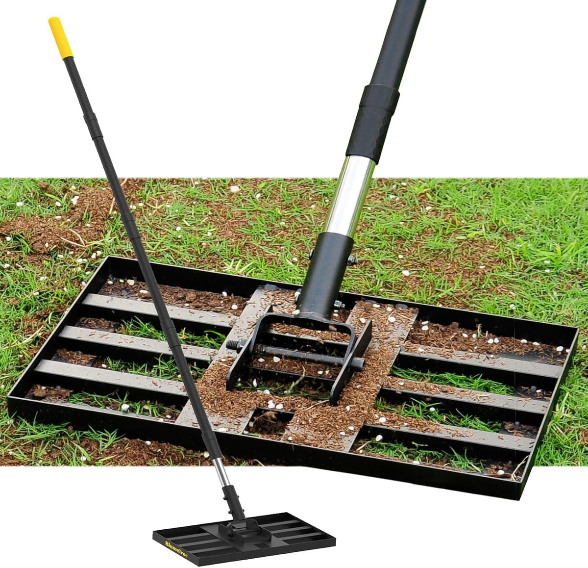 Lawn Leveling Rake, 17"x10" Heavy Duty Sand Leveling Tool with 6.7FT Stainless Steel Long Handle