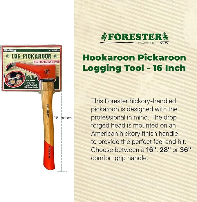 FORESTER Pickaroon Logging Tool 16in | USA Hickory Handle | Hookaroon Logging Tool | Log Roller