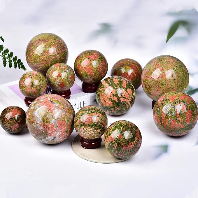 JIC Gem Unakite Stone Crystal Sphere Ball with Decorative Stand Quartz Crystal Ball Healing