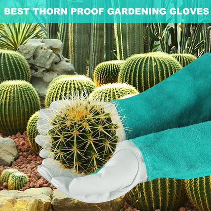 Long Gardening-Gloves Women/Men - Thorn proof Rose Pruning Heavy Duty Gauntlet (Small, Green)