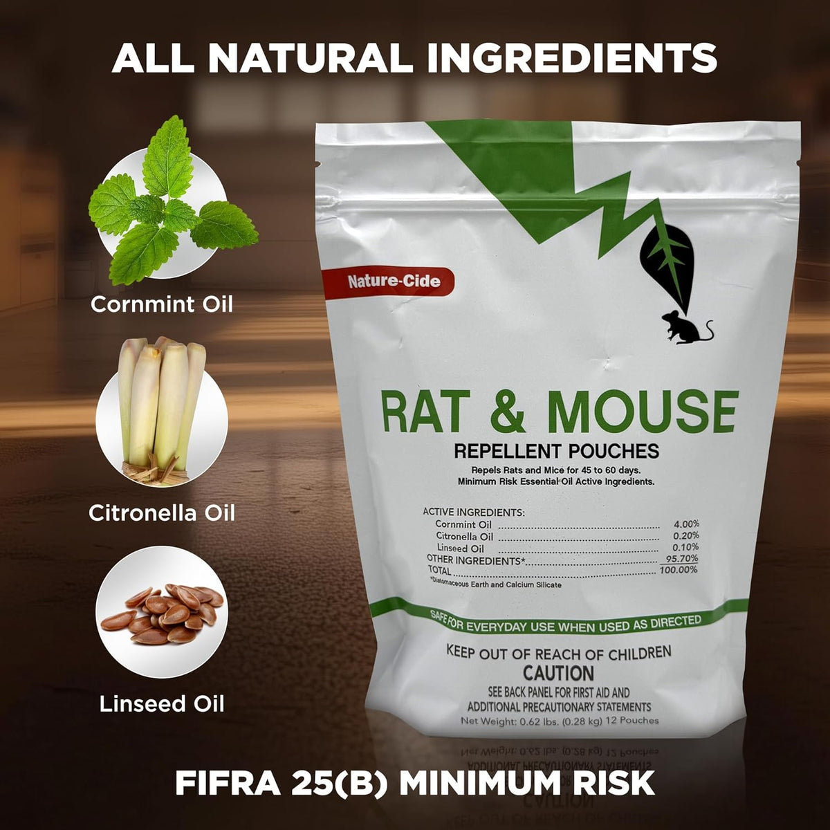 Nature-Cide Rat & Mouse Pouches - Plant-Based Formula for Indoor & Enclosed Spaces - Fresh Mint