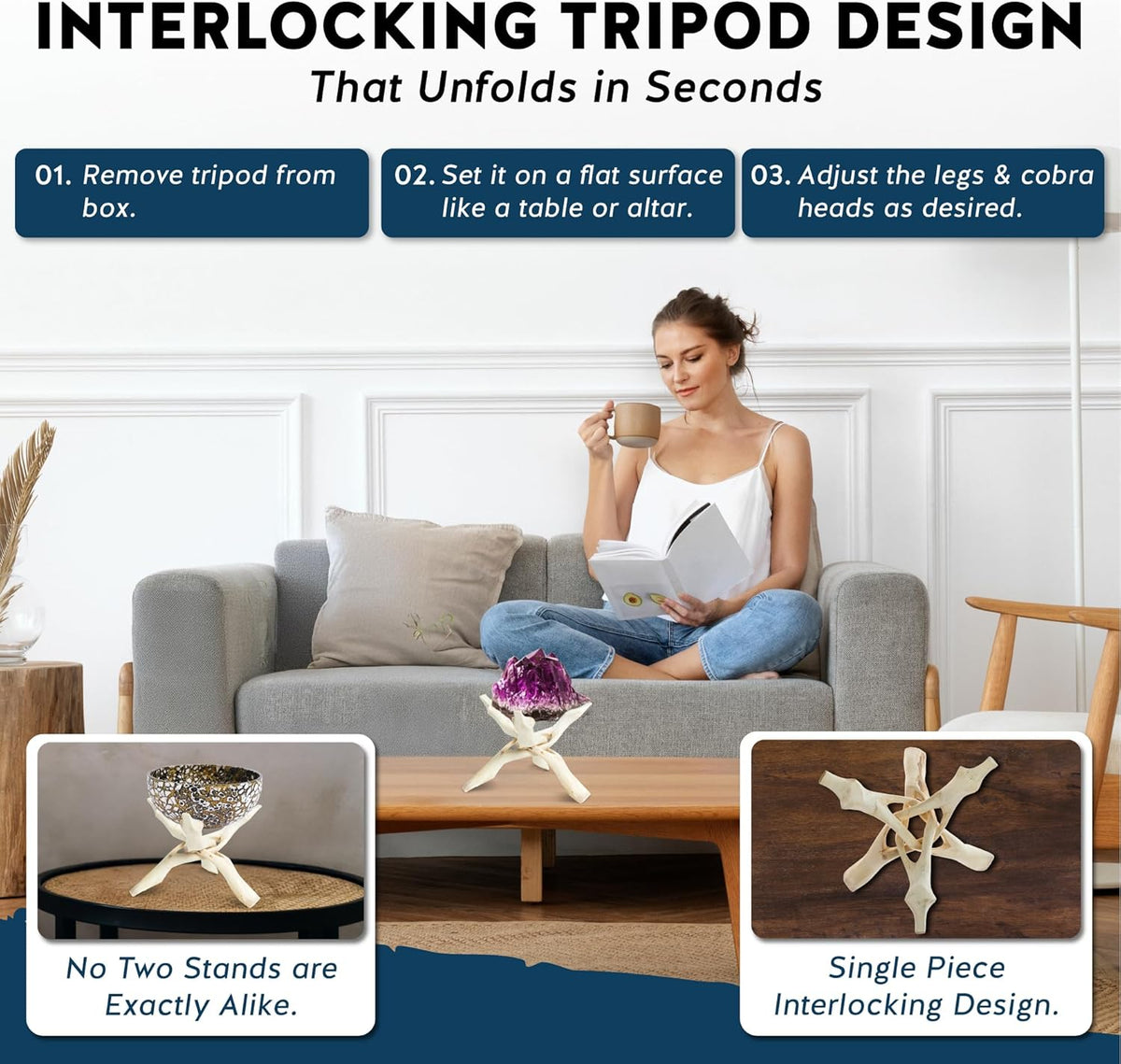 Alternative Imagination 8” Natural Wooden Tripod Stand - Home Decor Holder for Abalone Shell
